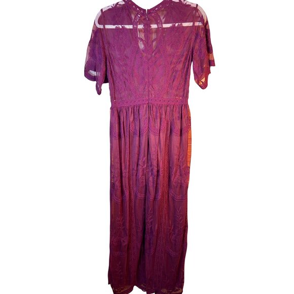 PinkBlush Maternity Size S Embroidered Lace Maxi Dress Short Sleeves Wine - Picture 2 of 11